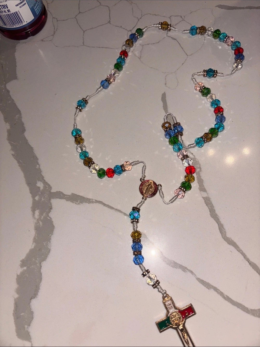 Multicolor Beaded Cross Necklace Rosary,  NEW